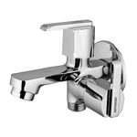 WATERMAN® Magic Bib Cock 2 Way Tap with Wall Flange Brass Chrome Finish Wall Mounted Bib Cock for 2 in 1 Tap Bathroom, Toilet, Health Faucet, Jet Spray, Washing Machine, Geyser