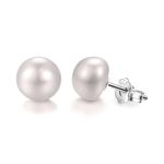 HIGHSPARK 925 Silver Pearl Earrings for Women | 92.5 Sterling Silver & Brilliant Lustre Freshwater Button Pearls | Lovely Gift | Pearl 8mm