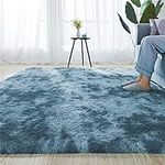 Blivener Luxury Shaggy Soft Area Rug Tie-Dyed Faux Fur Indoor Fluffy Non-Slip Rugs Modern Home Decor For Bedroom,Kidsroom,Living Room Blue 60x90CM