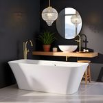 JABON BAGNO ERIS Freestanding Bathtub 170 cm – White Glossy Acrylic Soaking Tub with Overflow Drain, Brass Pop-Up Waste & Waste Pipe, 6-Layer Reinforced Standalone Bath Tub