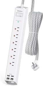 15FT Power Bar Surge Protector, Extension Cord with Multiple Outlets, 6 AC Outlet 4 USB (2 USB C), Flat Plug, Wall Mount, Multi Plug Outlet Extender for Home Office Dorm Room Essentials