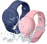 Aircawin Waterproof Airtag Bracelet for Kids,2 Pack Silicone Hidden Airtag Wristband Kids,Anti-Lost Apple Airtag Holder Case for Toddler,Airtag Case Cover Watch Band GPS Tracker for Child Blue+Pink