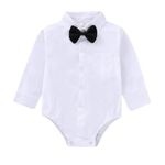 OPAWO Baby Boy White Shirt Bodysuit Long Sleeve Dress Shirt Vest Bow-tie Button Down T-shirt Gentleman Wedding Suit Romper Christening Outfit Newborn Infants(White L,18-24 Months)