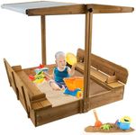 Ketive Sandbox with Cover, Wooden Sandbox with Canopy Rotatable Canopy, Adjustable Height, and UV-Resistant, 47 x 47 inch Sand Boxes for Kids Outdoor with Lid