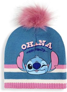 Disney Stitch Cappello da Ragazze, Cappello Invernale per Ragazza, Berretto di Punti, Cappello con Pompon, Accessori Invernali per Bambina