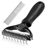 Dog and Cat Brush for Shedding and Dematting - Deshedding Undercoat Rake for Long Haired Dogs and Cats, Double Sided Pet Grooming Brush for Dogs and Cats with Steel Comb, Black