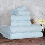 Superior Egyptian Cotton 6-Piece Solid Towel Set, 2 bath towels, 2 face towels, and 2 hand towels, Light Blue