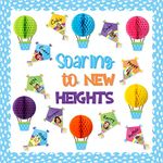 BeYumi 72Pcs Soaring to New Height Back to School Bulletin Board Set Colorful 3D Hot Air Balloon Honeycombs Kite Cutouts Name Tags Clouds Trim Borders First Day of School Classroom Wall Decor Supplies