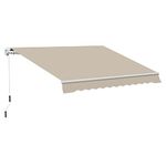 Outsunny 13' x 8' Manual Retractable Patio Awning Sun Shade Outdoor Deck Window Door Canopy Shelter Aluminum Frame Khaki