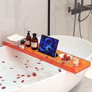 Cumeysnon Clear Acrylic Bathtub Tray Luxury Bath Tub Tray Caddy for Tub Waterproof Bathtub Shelf Organizer Bathroom Accessories Spa Relaxation Housewarming Gifts New Mom Gifts (39",Orange)