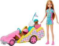 Barbie Stacie Doll with Go-Kart Car with Rolling Wheels, Dog, Accessories, & Sticker Sheet, 9-Piece Toy Set