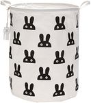 Sea Team 19.7 Inch Large Sized Waterproof Coating Ramie Cotton Fabric Folding Laundry Hamper Bucket Cylindric Burlap Canvas Storage Basket with Stylish Black Bunny Design