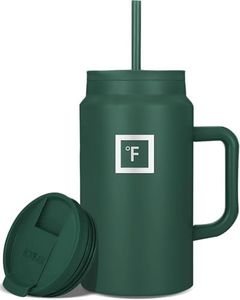 IRON FLASK Co-Pilot Insulated Mug w/Straw & Flip Cap Lids - Cup Holder Bottle for Hot, Cold Drink - Leak-Proof - Water, Coffee Portable Travel Mug - Dark Pine, 50 Oz