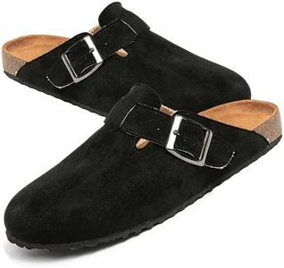 BERANMEY Women's Suede Clogs & Mules Stylish Leather Mules with Arch Support and Cork Footbed Couple's Clogs Shoes (Black, Adult, Women, 7.5, Numeric, US Footwear Size System, Medium)