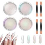 Allstarry White Chrome Nail Powder, 4 Colors Iridescent Pearl Powder Rainbow Pigment Transparent Pearlescent Effect Neon Aurora Glitter Dust for Gel Polish Nail Art Decoration, Resin Craft- Ice Series