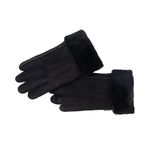 Nordvek Womens Sheepskin Gloves - Fold Back Cuff - Suede # 301-100 - Black - S/M