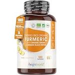 Organic Turmeric 1520mg (High Strength) and Black Pepper Capsules with Ginger | 180 Vegan Capsules (3 Months Supply) | Curcumin Herbal Supplements | Soil Association Certified - Vegan & Non-GMO