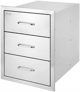 BIAIEMN 18x23 Inch Stainless Steel Triple Access BBQ Drawers, Enclosed Outdoor Kitchen Storage Drawers with Chrome Handle and Sm