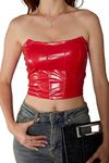 Milumia Women's PU Leather Bandeau Tube Top Strapless Bustier Corset Crop Top Red Small