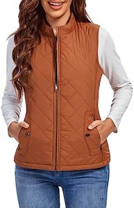 Fuinloth Women's Quilted Vest, Stand Collar Lightweight Zip Padded Gilet Brown S