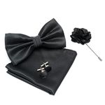 RIZORO Mens Bow Tie For Men With Cufflinks Pocket Square & Brooch Pin in Gift Box (Black)