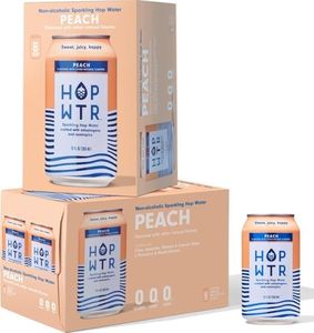 HOP WTR Sparkling Hop Water, Peach 12 Pack, Sugar Free, Low Carb Non Alcoholic Drinks, NA Beer, Adaptogen Drink, No Calories, Adaptogens & Nootropics for Added Benefits, 12 oz Cans