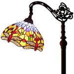 WERFACTORY Tiffany Floor Lamp Orange Blue Stained Glass Dragonfly Arched Lamp 12X18X64 Inch Gooseneck Adjustable Corner Standing Reading Light Decor Bedroom Living Room S168 Series