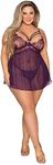 Dreamgirl Women's Gold Ring Babydoll Set, Plum, 3XL