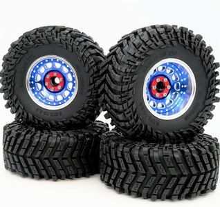 HOBBYSOUL Neumáticos de altura de 5.0 pulgadas/127 mm neumáticos 2.2 y ruedas Beadlock ajustables 4 compensaciones llantas azul plateado apto para RC Mud Crawler Trail Gen7 Gen8 Everest 10 / Axial
