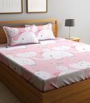 Home Sizzler 144TC Kid's Elephant & Kitty Double Bedsheet with 2 King Size Pillow Covers