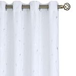 BGment Blackout Curtains 84 Inch Length 2 Panels Set Grommet Thermal Insulated Room Darkening Window Curtains with Wave Line and Dots Printed for Bedroom, 52 x 84 Inch, Pure White