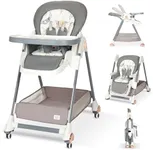 BIUSIKAN Baby High Chair for Babies & Toddlers, High Chair w/Large Storage Basket, Adjustable Height, Footrest, Recline, Foldable high Chair w/Cushion, Removable Tray, high Chairs with Wheels, Gray