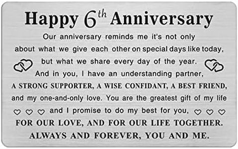 TGCNQ Metal Engraved 6 Year Anniversary Card, 6th Anniversary Card Gifts for Husband Wife Him Her, 6 Year Wedding Anniversary Decorations