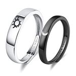 Beydodo Promise Rings for Couples, Sterling Silver Rings Adjustable Matching Sun and Moon Black Silver I Love You Ring