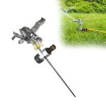 GARDENIX Pulsating Lawn Sprinkler on Spike (Metal), 360° Coverage, Metal Spike, Click-Lock Quick Connection, Up to 27 m Diameter Lawn Grass