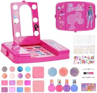 Townley Girl Barbie Beauty Vanity Set with Light-Up Mirror | Includes Lip Gloss, Eye Shadow, Brushes, Nail Polish, Accessories, and More! |Ages 3+ | Perfect for Parties, Sleepovers, and Makeovers