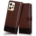 FLIPPED Vegan Leather Flip Case Back Cover for Xiaomi Redmi Note 12 4G (Flexible, Shock Proof | Hand Stitched Leather Finish | Card Pockets Wallet & Stand | Brown with Coffee)