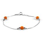 HENRYKA 925 Sterling Silver & Cognac Amber Gemstone Bracelet | Boho Style Snake Chain Beaded Bracelet | Unique Summer Jewellery & Holiday Fashion Accessory for Teenage Girls & Women