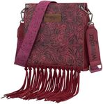 Wrangler Western Shoulder Bag for Women Tooling Floral Handbags Fringing Satchel Crossbody Purse with Adjustable Strap