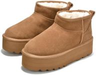 Project Cloud 100% Genuine Suede Leather Ankle Boots for Women - Fur Boots Memory Foam Womens Boots - Anti-Slip Mini Platform Boots, Lightweight Winter Boots for Women Snow Boots (Huggy,Chestnut,7.5)