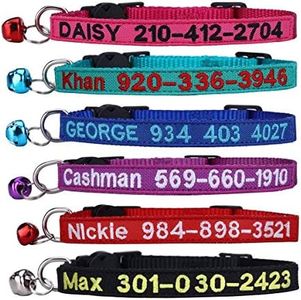 WFRLQ Cat Collar,Personalized Embroidered Nylon Cat ID Collars with Bell - Custom Text with Pet Name and Phone Number … (Cat Collar)