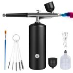 Airbrush Kit with Compressor - Rechargeable Portable Non-Clogging High-Pressure Air Brush Set with Nozzle and Cleaning Brush Set for Nail Art, Makeup, Barber, Cake Decor, Model Painting (Black)