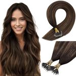 Sunny Hair Nano Beads Hair Extensions Invisible Nano Hair Extensions Human Hair Straight Nano Tip Hair Nano Ring Hair Extensions 50G/50S Dark Brown Balayage Brown 16inch