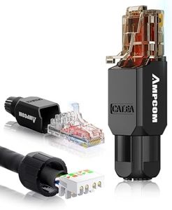 AMPCOM Cat6A Tool Free RJ45 Connector UTP Field Termination Modular Plug for 23-26 AWG Unshielded Ethernet Cable (Black, 12 Pack)