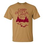 Camp Crystal Lake - Funny 80s Horror Movie Halloween T Shirt, Old Gold, Small