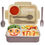 FunBlast Lunch Box for Kids – Tiffin Box for Kids, Insulated Bento Lunch Box, Stainless Steel Lunch Box with Spoon & Fork, 3 Compartment Lunch Box with 1 Small Box – 750ML (Grey)