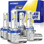 AUTOONE H11/H9/H8 9005/HB3 LED Bulbs Combo 6000K White, H11 9005 LED Lights Fog Lights Canbus, Fanless Mini Size Plug and Play, Pack of 4