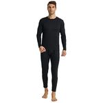 LNFINTDO Mens Thermal Underwear Set Crew Neck Long Sleeve Top & Long Johns Bottoms Winter Warm Base Layer Set Black