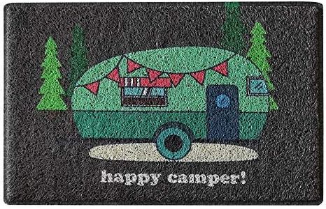 Aucuda Happy Camper RV Door Mat for Indoor Outside Entrance, Entrway Rugs Indoor Welcome Mat for Front Door, RV, 24"x16" Non-Slip Front Door Mats for Thanksgiving, Traps Dirt&Liquid Grey