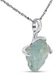 Natural raw aquamarine pendant chain necklace with white gold over 925 solid sterling silver, birthstone dainty solitaire gift for her, uniquelan jewelry (aquamarine)